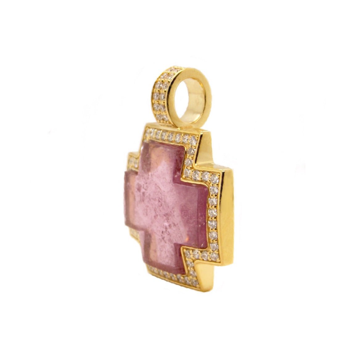 DeLille 18K Yellow Gold Pink Tourmaline and Diamond Cross Pendant - Ashleigh Branstetter®