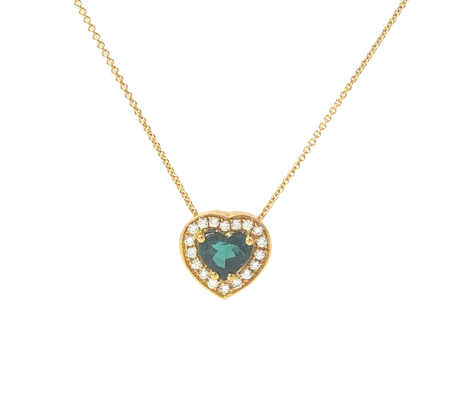 Green Tourmaline and Diamond Heart Pendant necklace in 18kY - Ashleigh Branstetter®