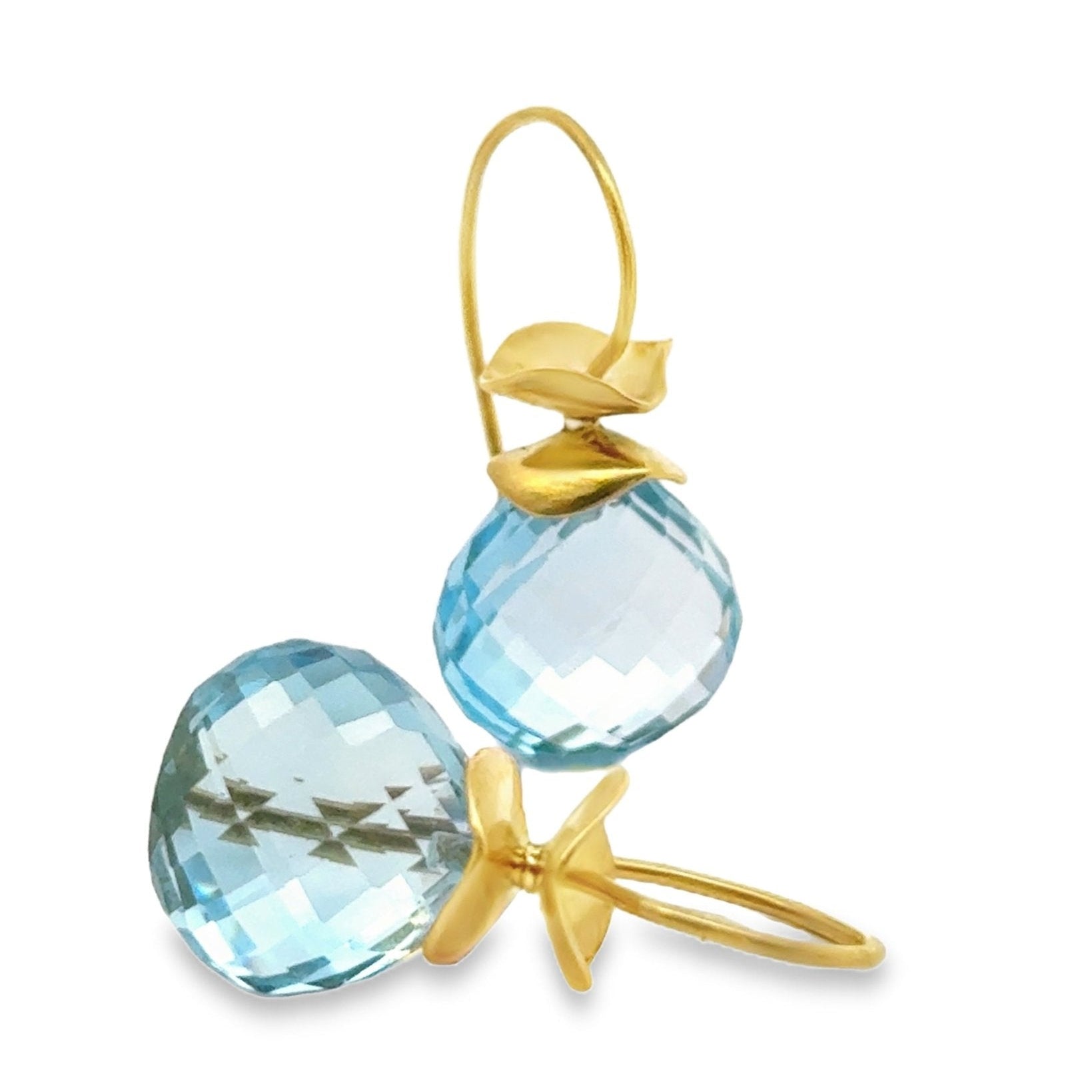 Sky Blue Topaz Heart Briolette Earrings in 18K Yellow Gold | Ruffle Collection - Ashleigh Branstetter®