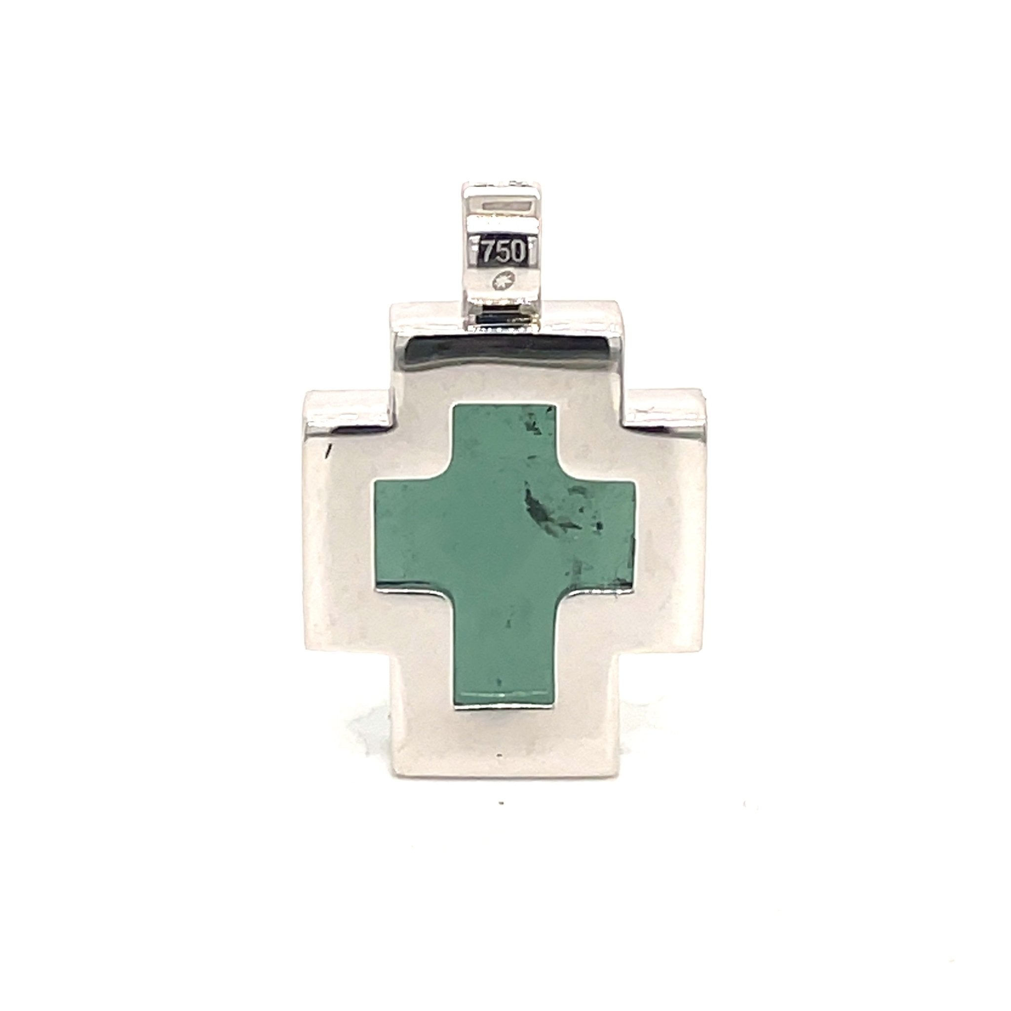One of A Kind Green Tourmaline and Diamond Cross Pendant in 18K White - Ashleigh Branstetter®
