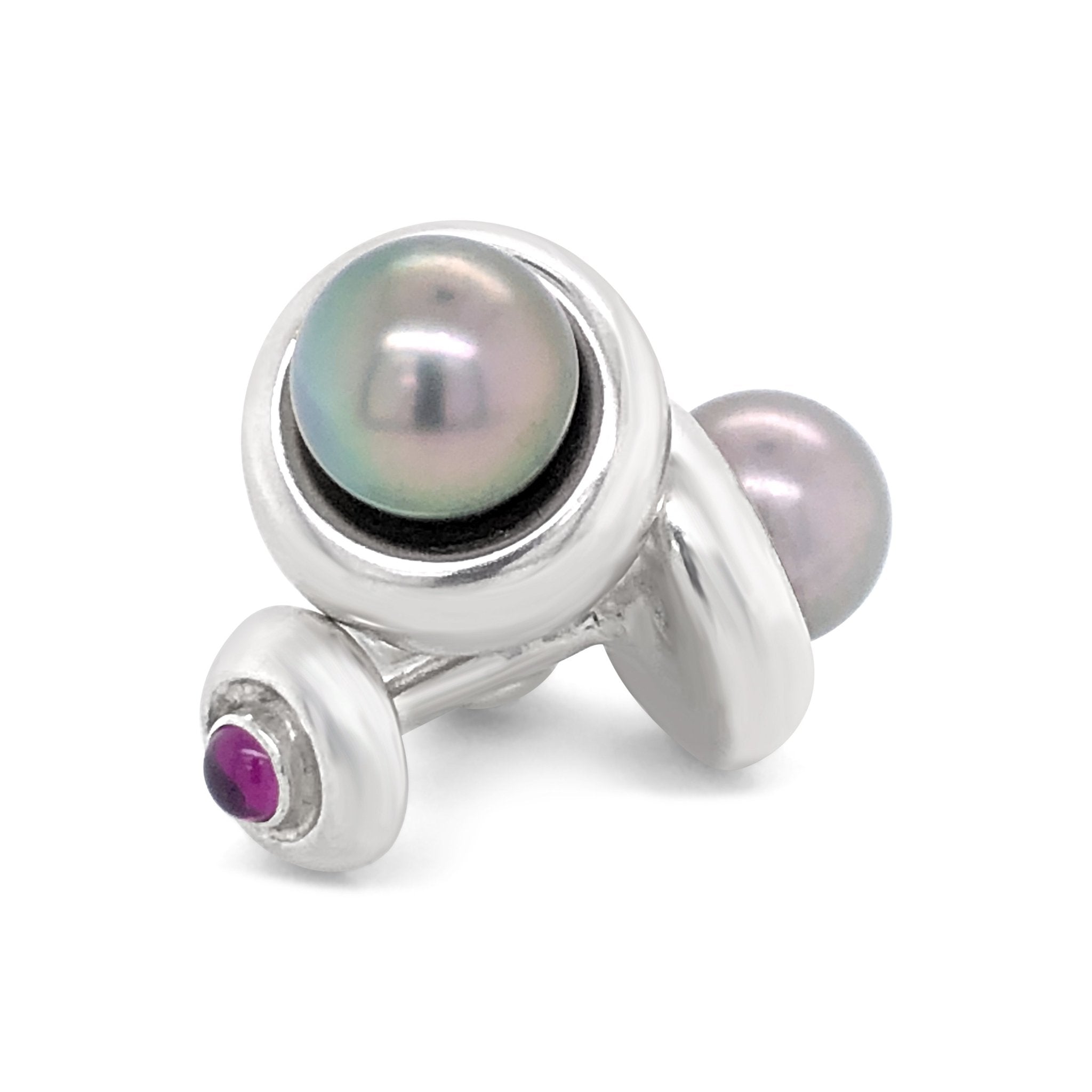 Tahitian Pearl and Rhodolite Garnet Cufflinks in Sterling Silver. - Ashleigh Branstetter®