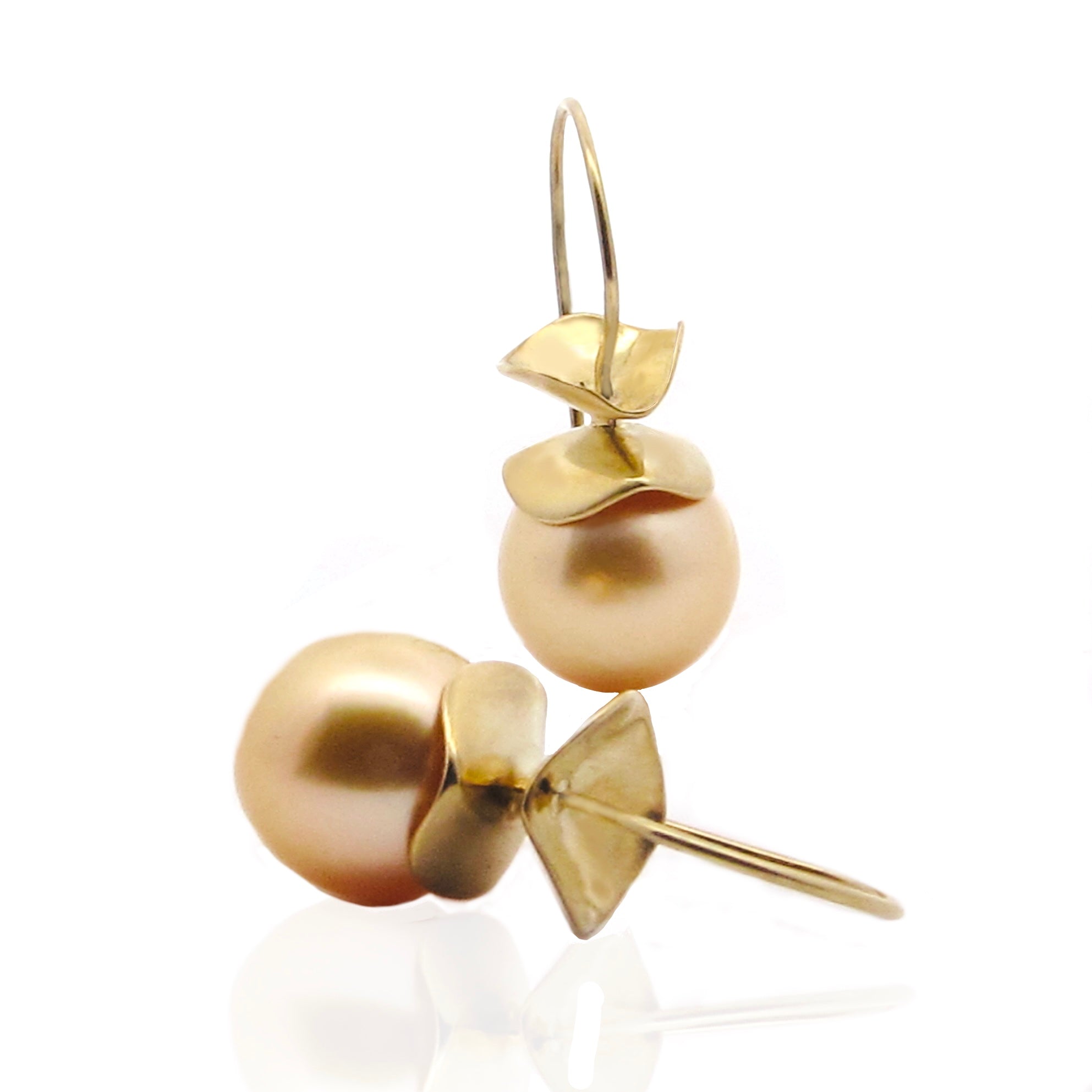 Magnolia Ruffle© South Sea Golden Pearl Earrings 18KY - Ashleigh Branstetter®