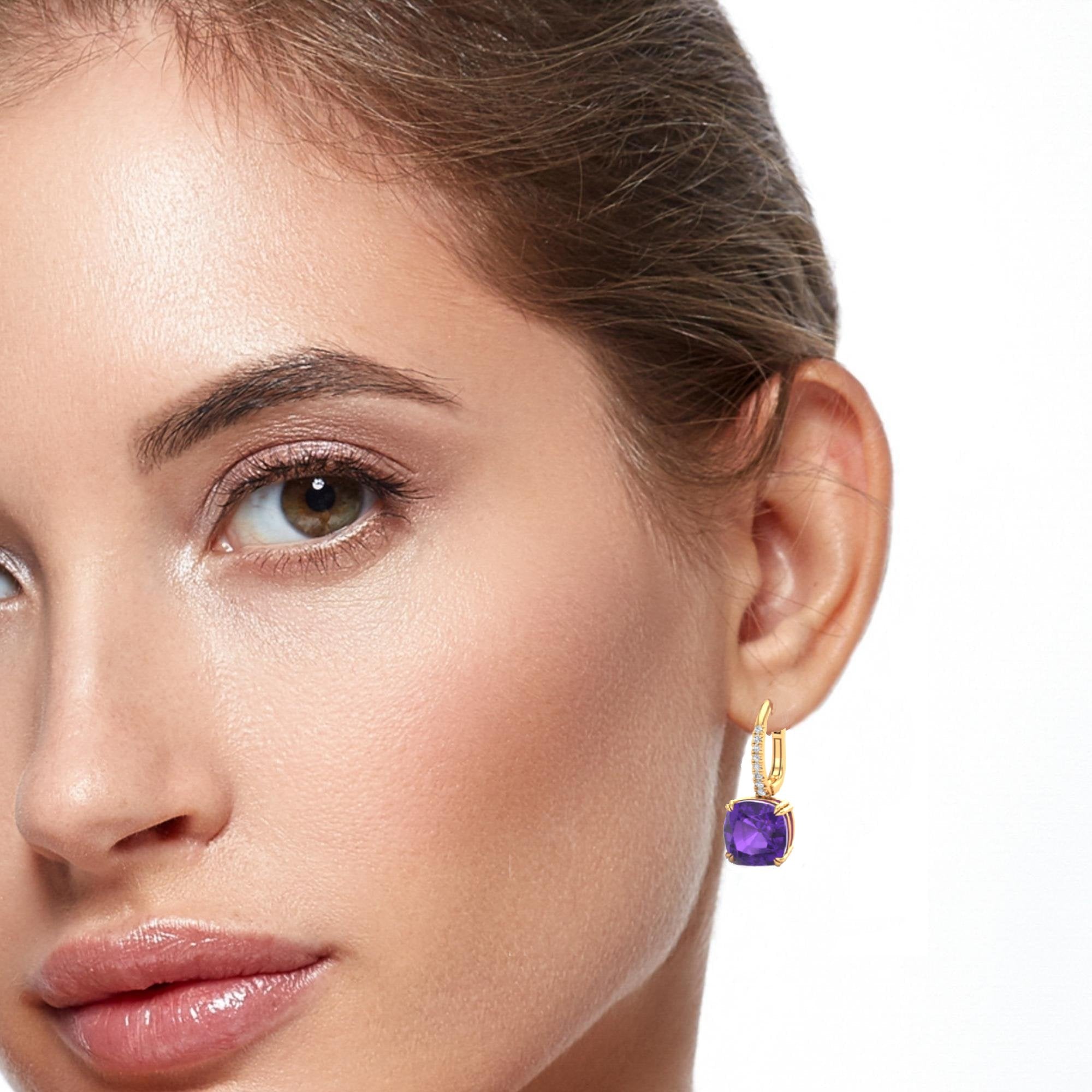 Amethyst and Diamond Drop Earrings in 18k - Ashleigh Branstetter®