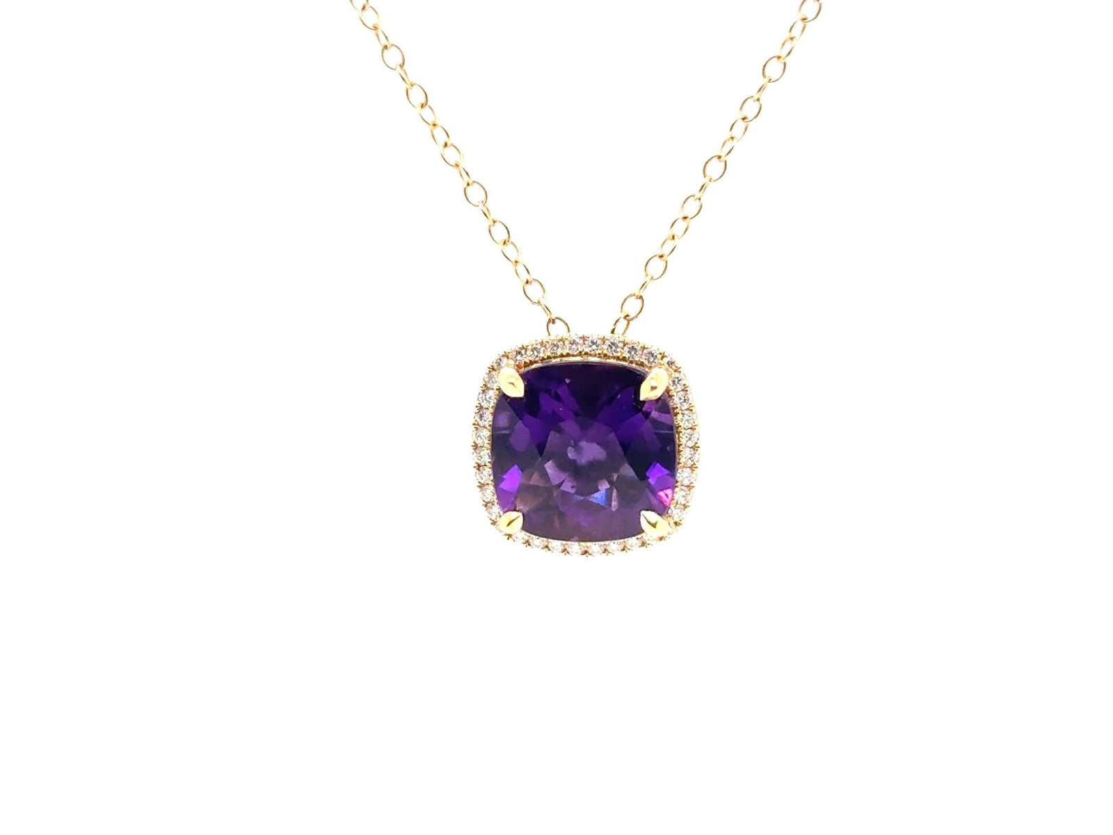 Amethyst and halo Pave Diamond Necklace in 18K - Ashleigh Branstetter®