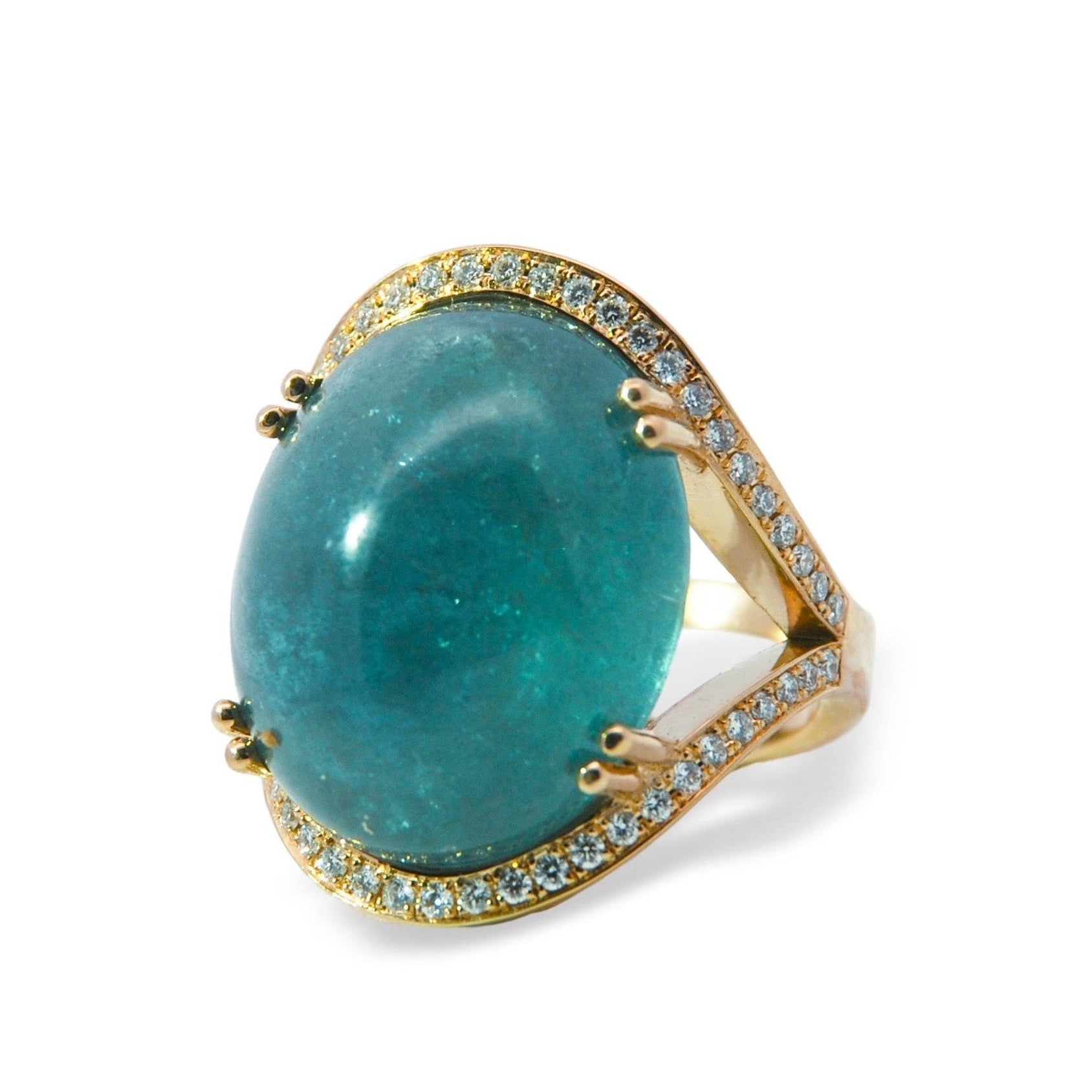 Blue - Green Tourmaline Cabochon & Diamond Cocktail Ring in 18KY - Ashleigh Branstetter®