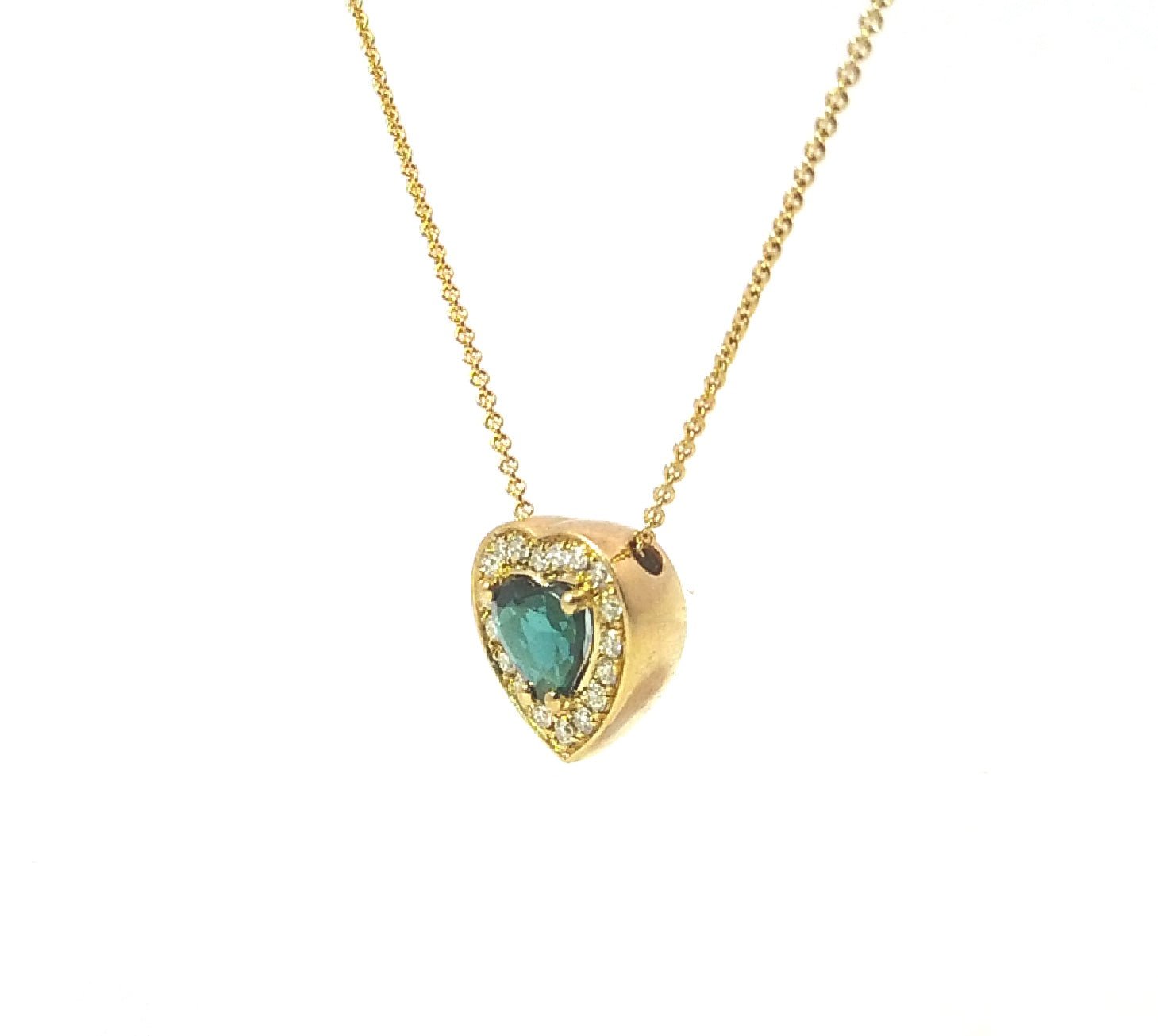 Green Tourmaline and Diamond Heart Pendant necklace in 18kY - Ashleigh Branstetter®
