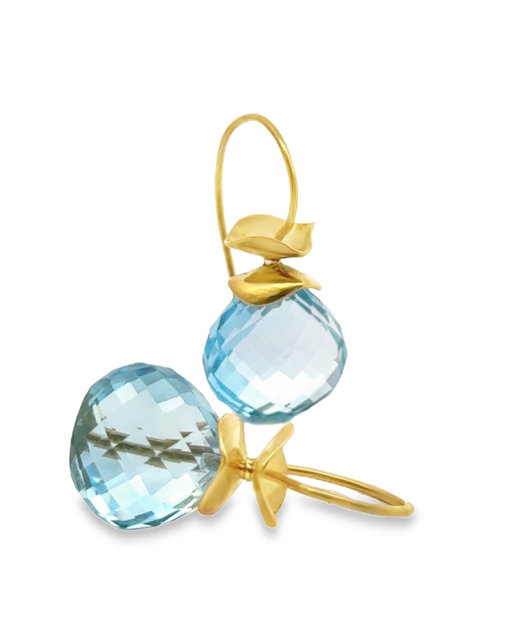 Sky Blue Topaz Heart Briolette Earrings in 18K Yellow Gold | Ruffle Collection - Ashleigh Branstetter®