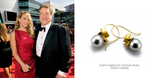 North American Tahitian Pearl Trophy Award-winning earrings with gold and silver South Sea pearls, designed by Ashleigh Branstetter.