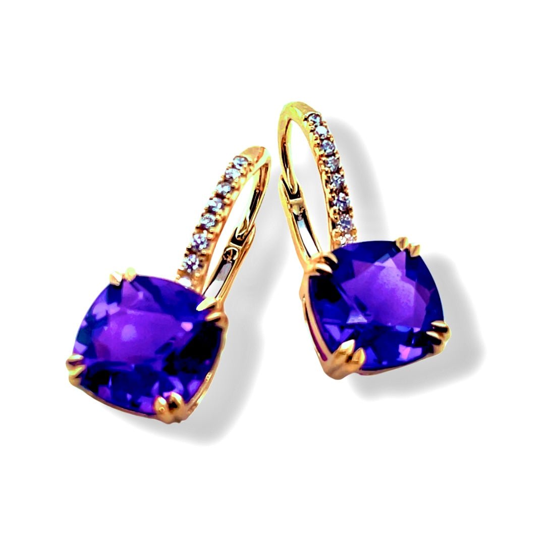 Amethyst and Diamond Drop Earrings in 18k - Ashleigh Branstetter®
