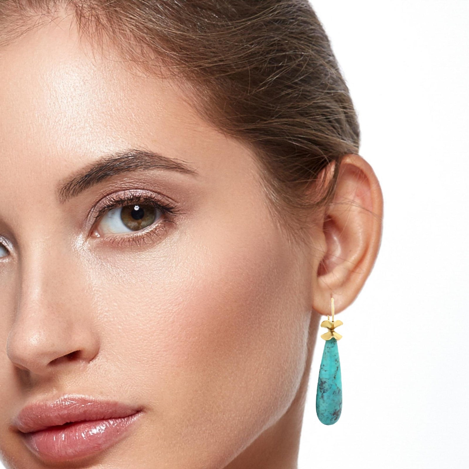 Basin Turquoise Earrings in 18k Yellow Gold - Ashleigh Branstetter®