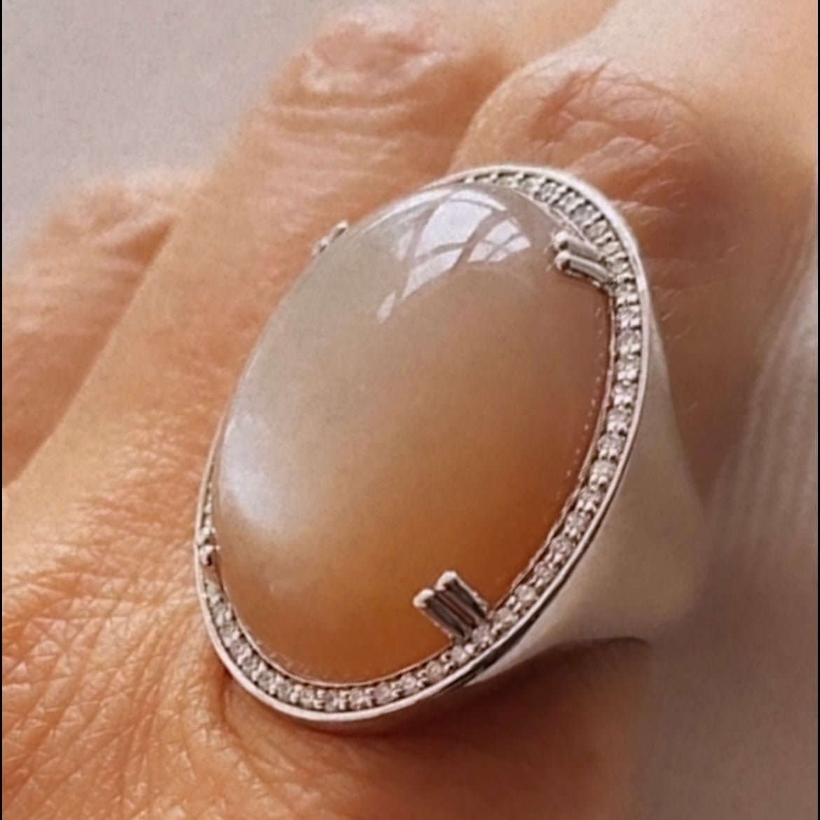 Celestial Moonstone and Diamond Ring in 18kw - Ashleigh Branstetter®