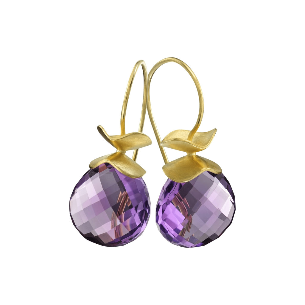 Amethyst Crystal Earrings with Hypo-Allergenic Earring Wires & 18kt El