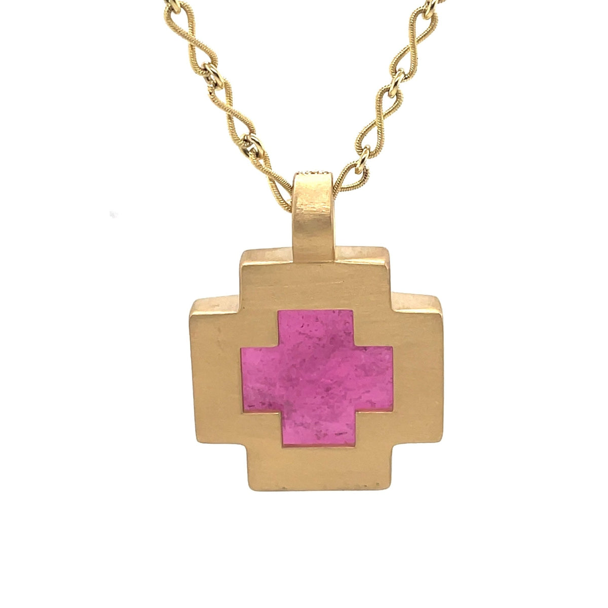 DeLille 18K Yellow Gold Pink Tourmaline and Diamond Cross Pendant - Ashleigh Branstetter®