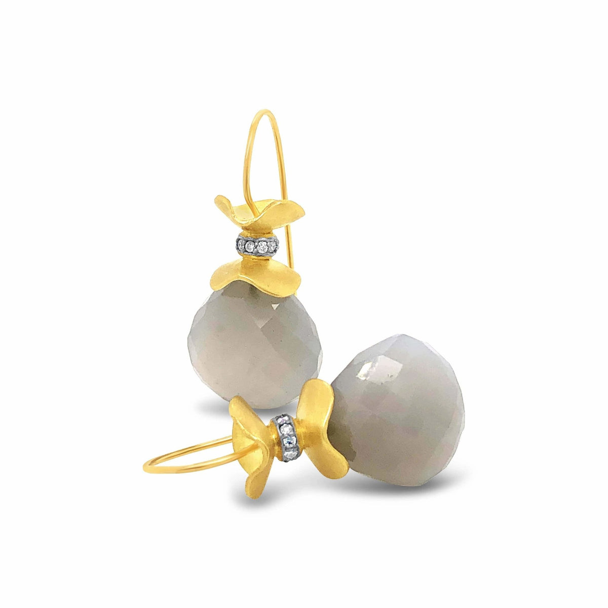 Moonstone and Diamond Ruffle Earrings© 18K Yellow Gold - Ashleigh Branstetter®