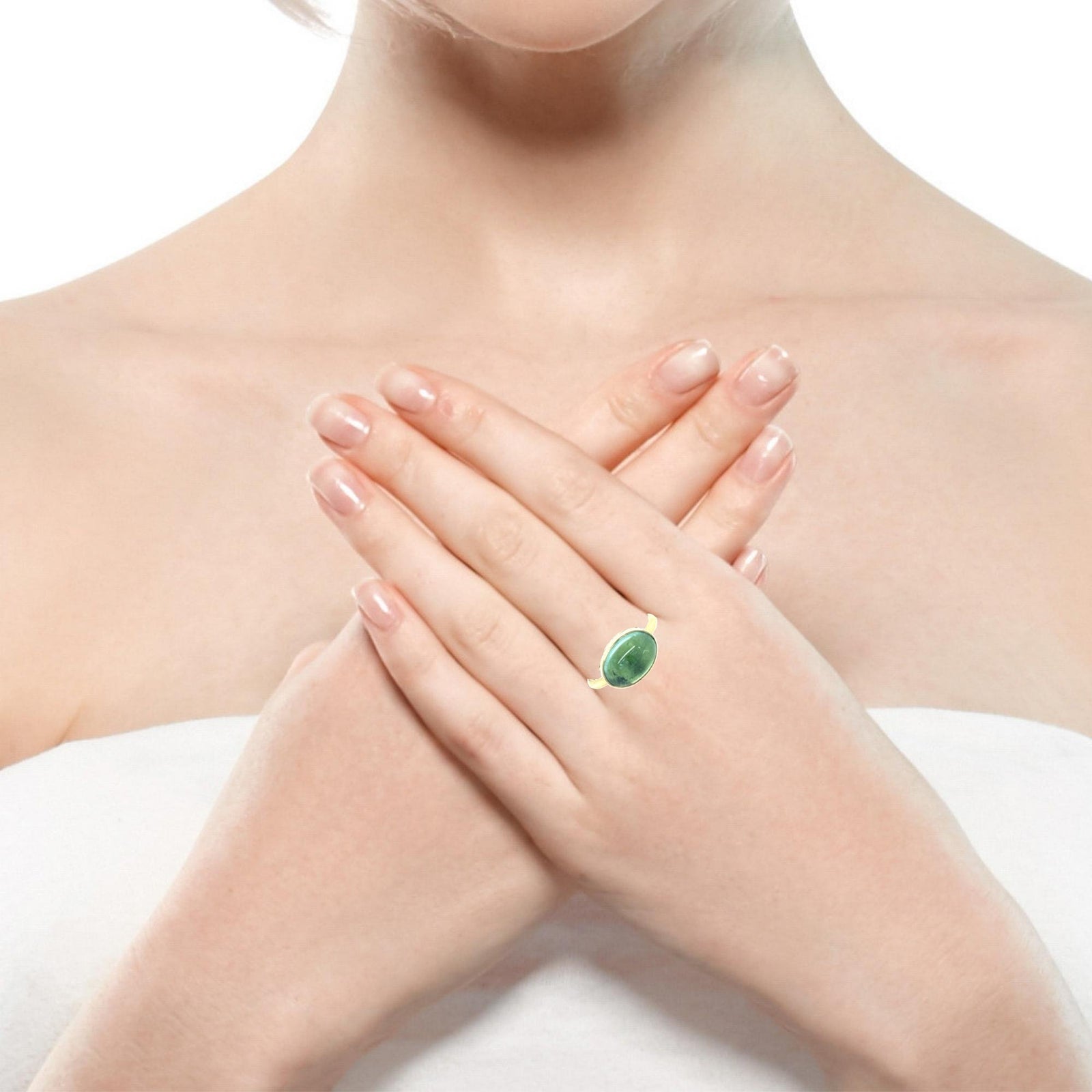 One Of A Kind Oval Cabochon Tourmaline Ring in 18KY - Ashleigh Branstetter®