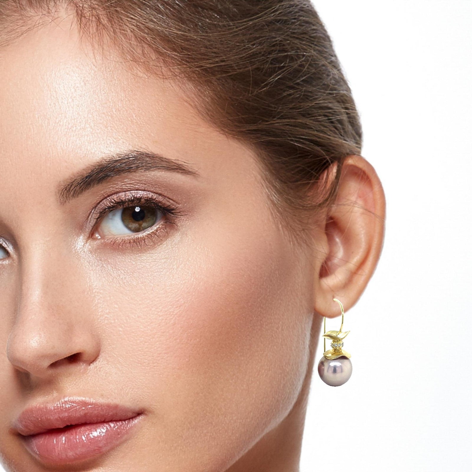 Pavé accented Ruffle© Pink Freshwater.Pearl Earrings 18KY - Ashleigh Branstetter®