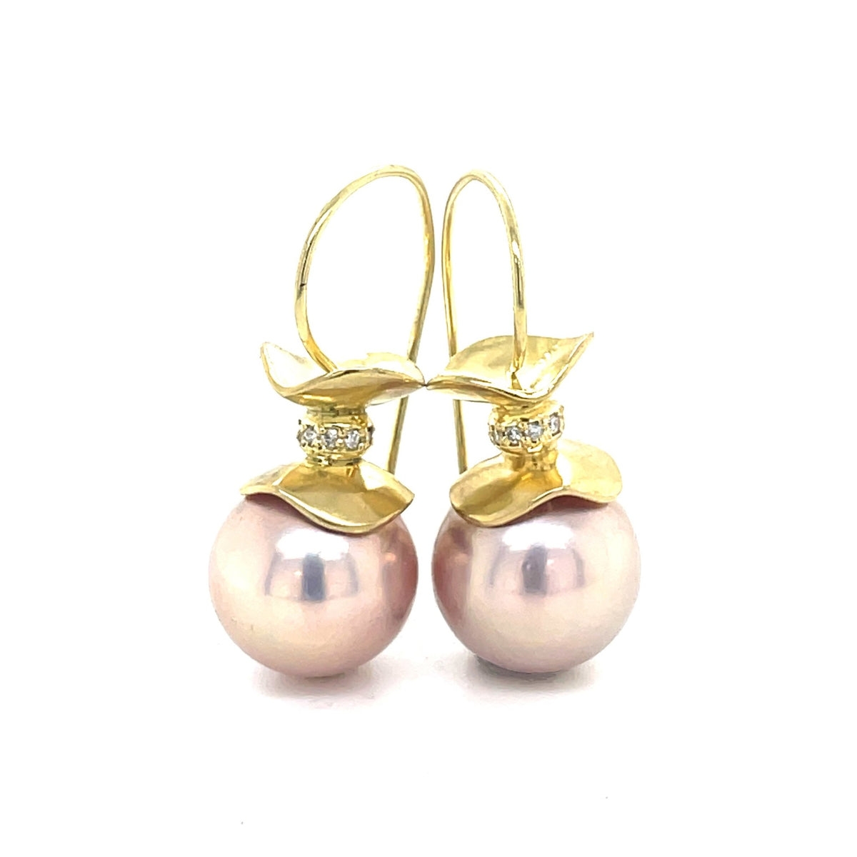 Pavé accented Ruffle© Pink Freshwater.Pearl Earrings 18KY - Ashleigh Branstetter®