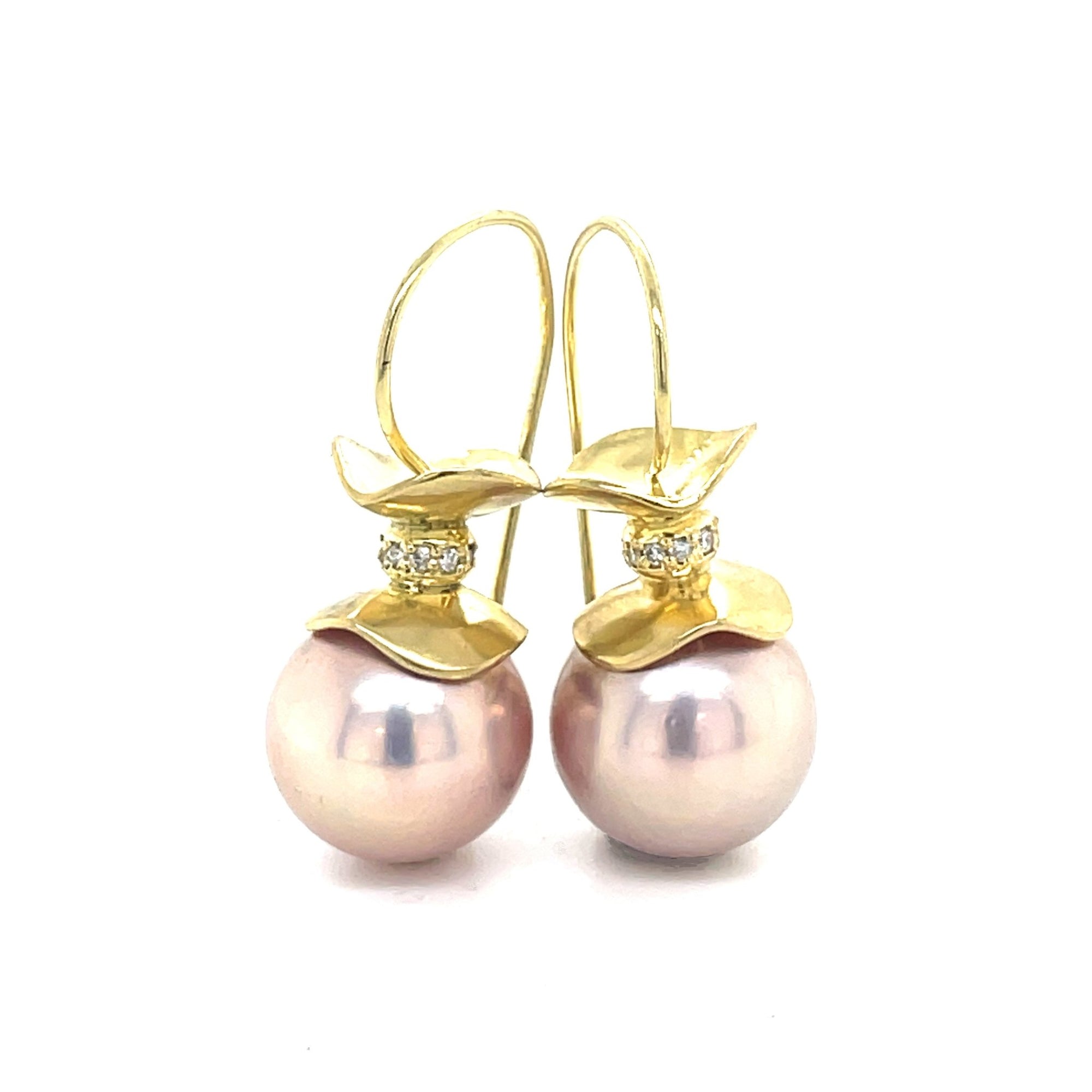 Pavé accented Ruffle© Pink Freshwater.Pearl Earrings 18KY - Ashleigh Branstetter®