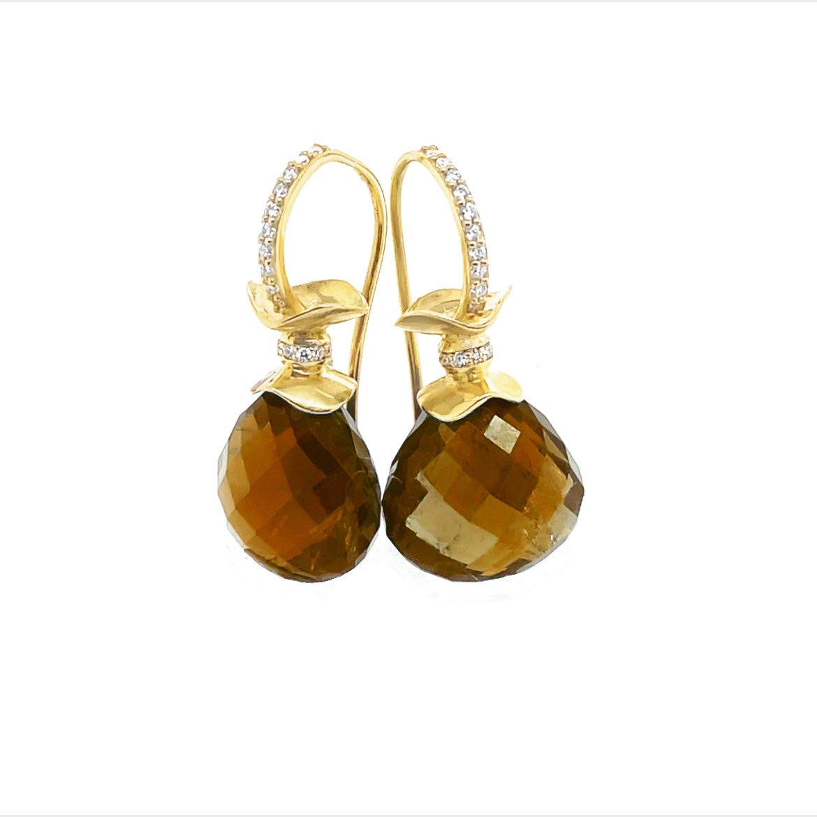 Pavé Ruffle©️ Diamond Cognac Quartz Earrings - Ashleigh Branstetter®