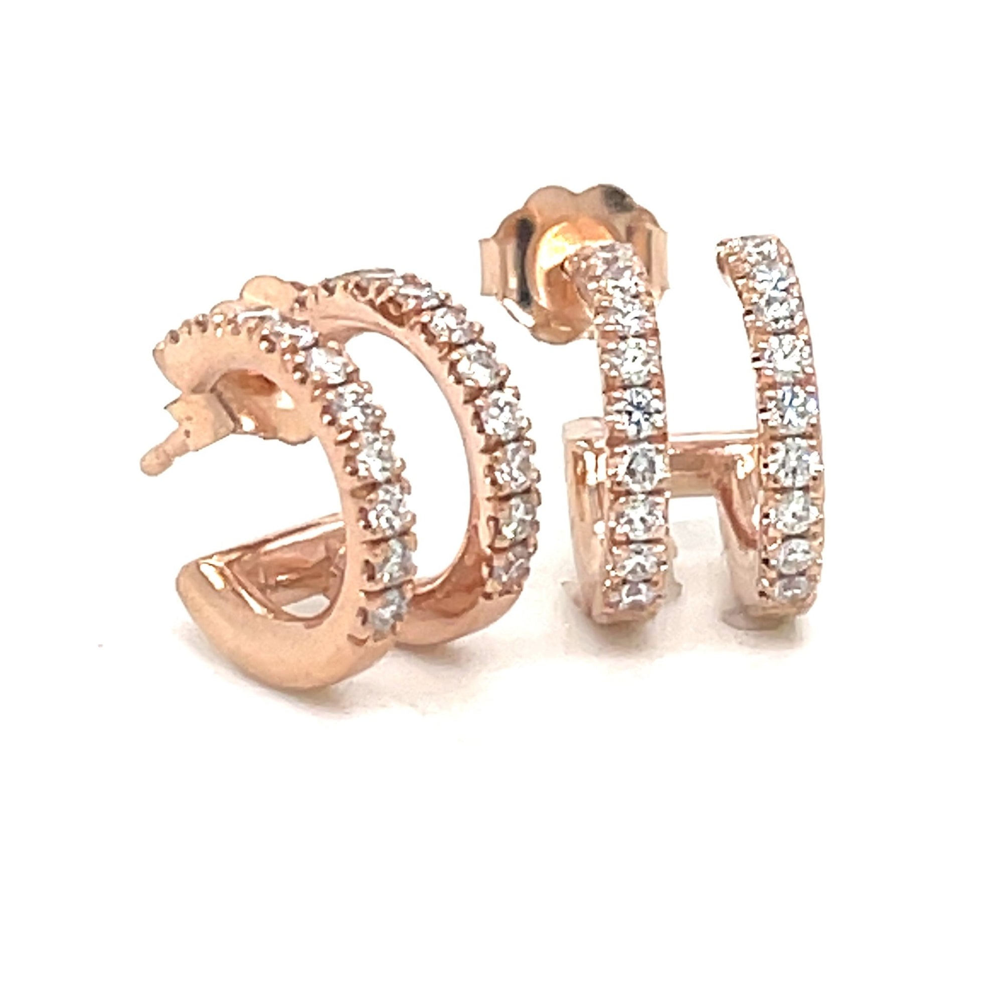 Twin Hoop Huggie with Diamonds in 14K Rose Gold - Ashleigh Branstetter®