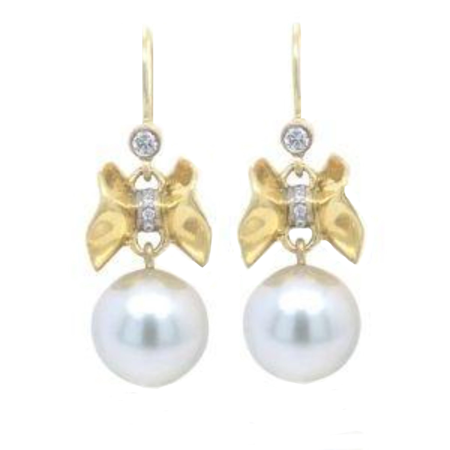 Upperline South Sea Pearl and Diamond Earrings 18KY - Ashleigh Branstetter®