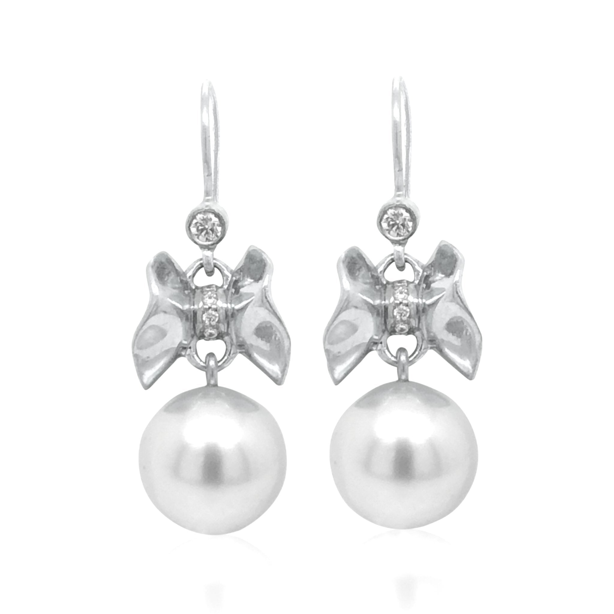 Upperline Wing Diamond Ruffle© and South Sea Pearl Earrings 18KW - Ashleigh Branstetter®