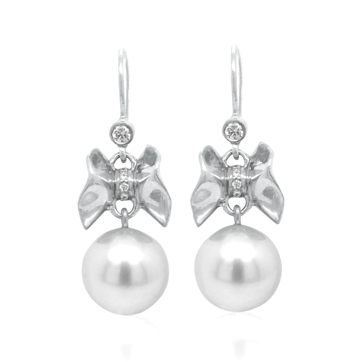 Upperline Wing Diamond Ruffle© and South Sea Pearl Earrings 18KW - Ashleigh Branstetter®