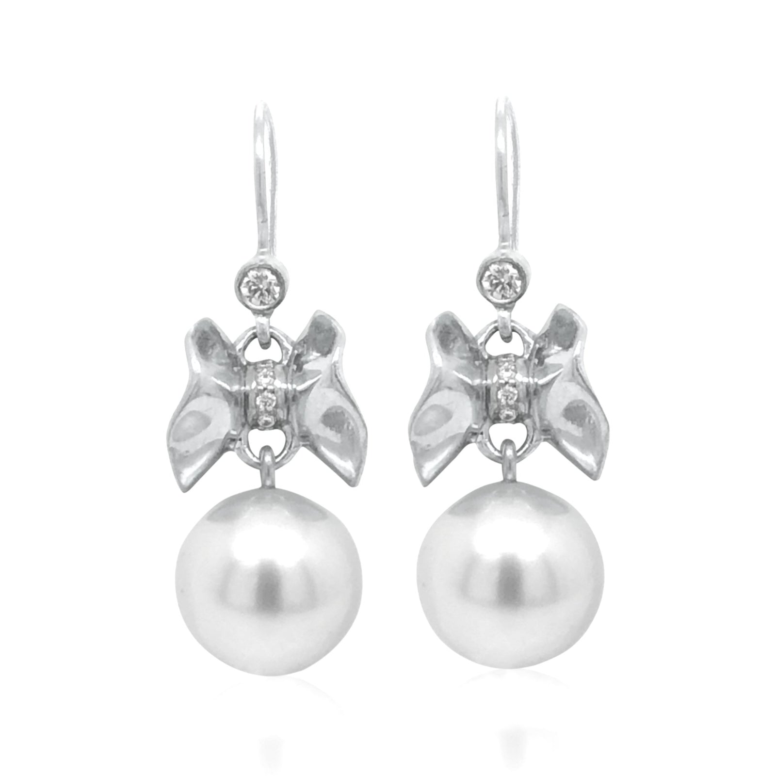 Upperline Wing Diamond Ruffle© and South Sea Pearl Earrings 18KW - Ashleigh Branstetter®