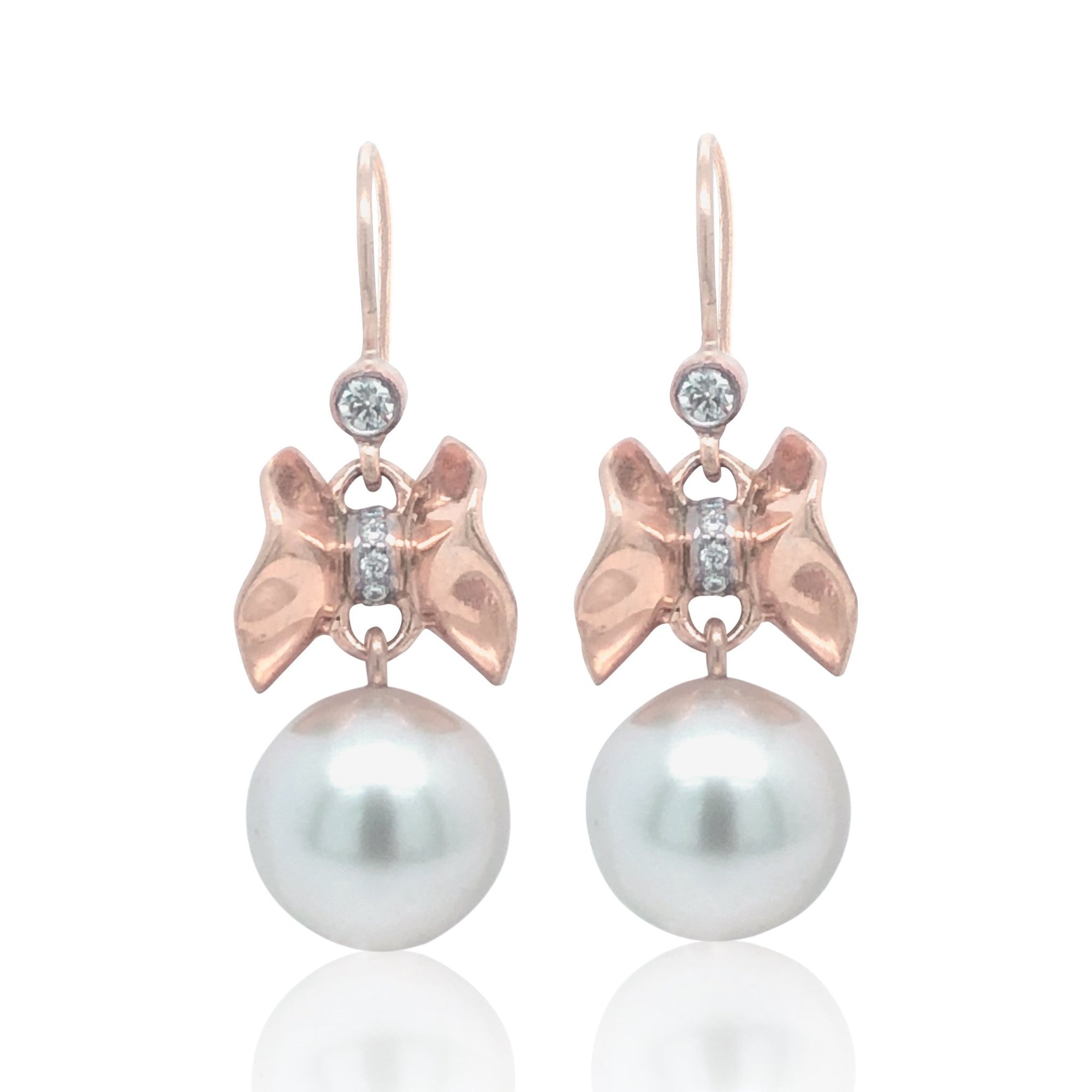 Upperline Wing Diamond Ruffle© South Sea Pearl Earrings 18KR - Ashleigh Branstetter®
